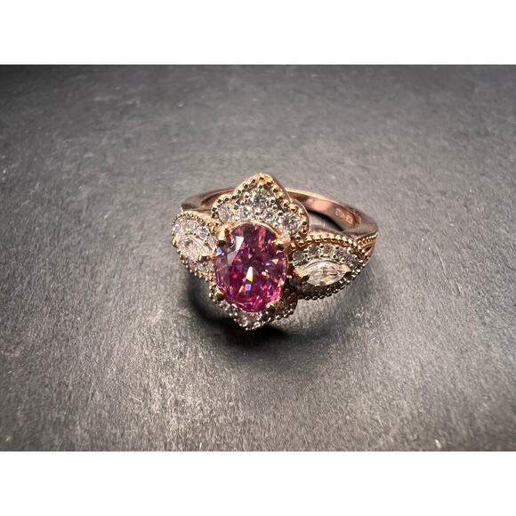 NEW Pink Moissanite lotus ring in rose gold vermeil 925 size 6 - Picture 4 of 12